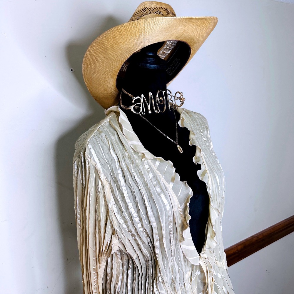Studio 1940 Y2K Ruffle Cardigan boho festive wmn 18/20 Beige Sheer Tie front top